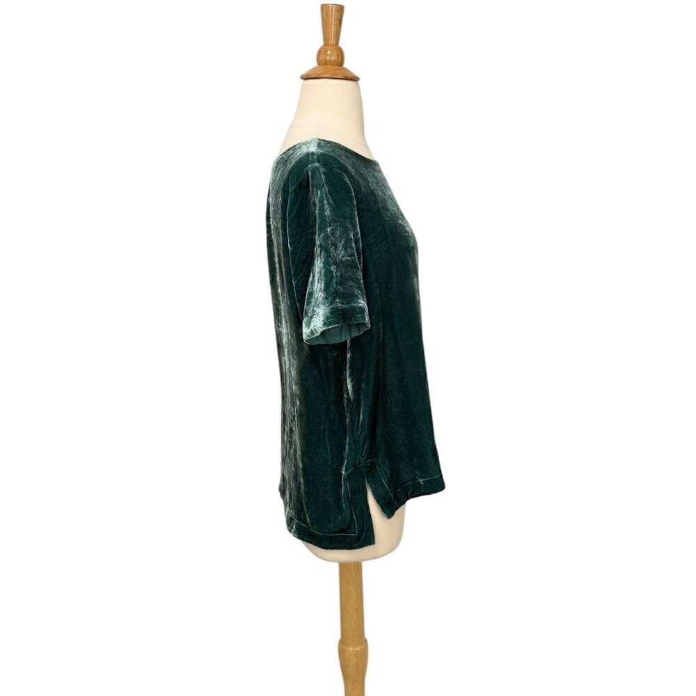 Sundance Short Sleeve Velvet Top Green Silk Blend Classic Versatile Boho Size PM - Picture 3 of 8